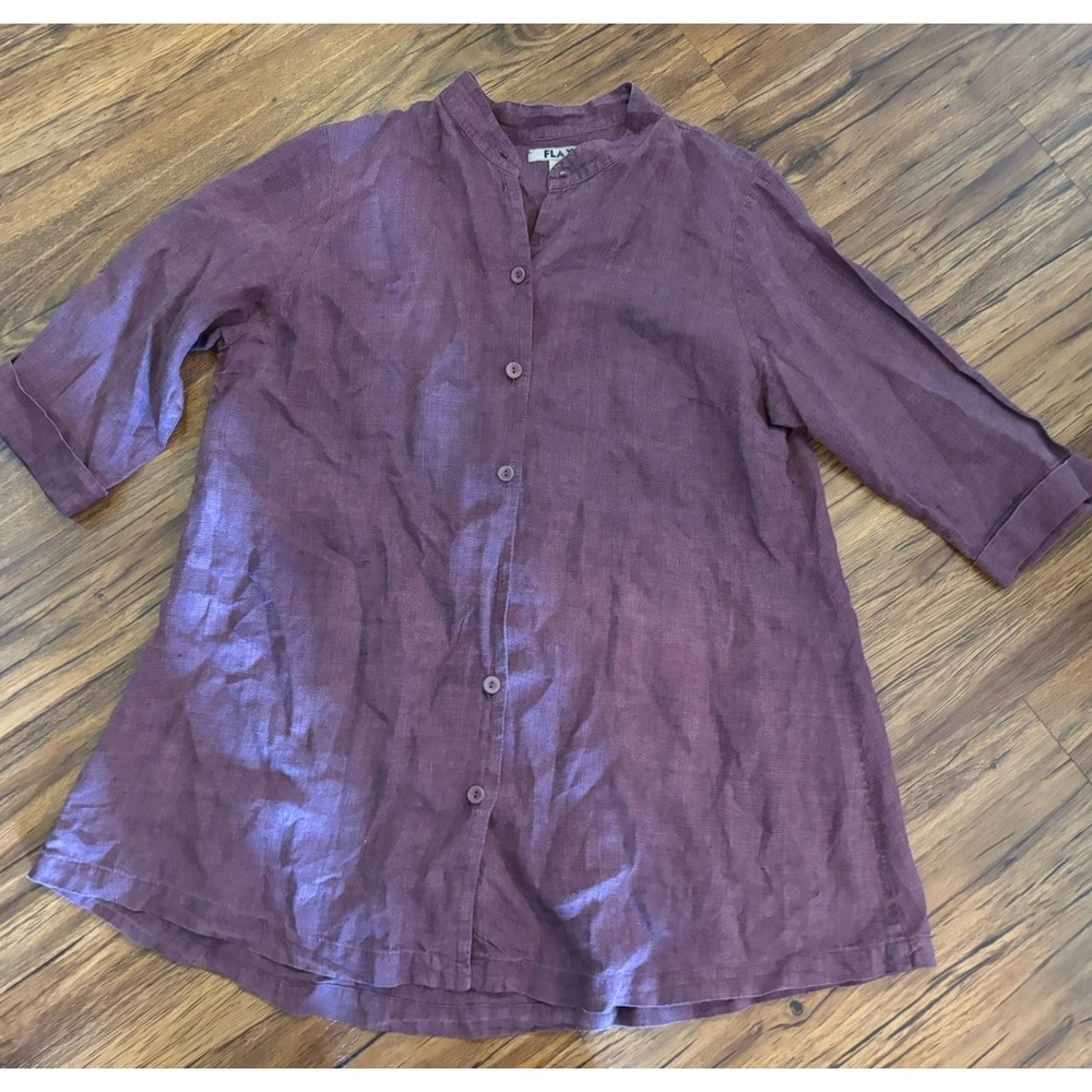 Flax Purple 3/4 Sleeve Boxy Button Down Shirt
